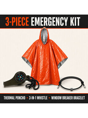 Car Emergency Kit Poncho 3-in-1 Whistle Window Breaker Bracelet Roadside